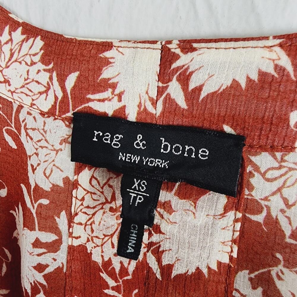 Rag & Bone Elysse Sheer Floral Midi Chiffon Dress Orange Boho Resort Wear XS - Picture 7 of 13